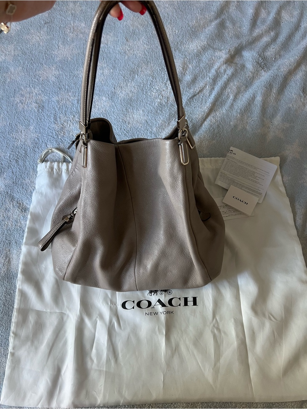 Coach Taupe Pebbled Leather Shoulder Hobo Bag - Coach